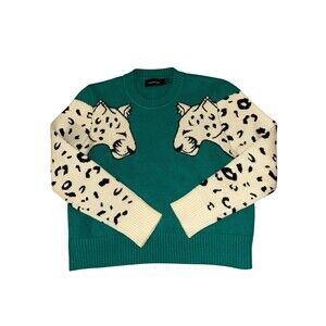 MINKPINK Small Snow Leopard Sleeved Sweater Emerald Green Kelly Boho Cheetah Top